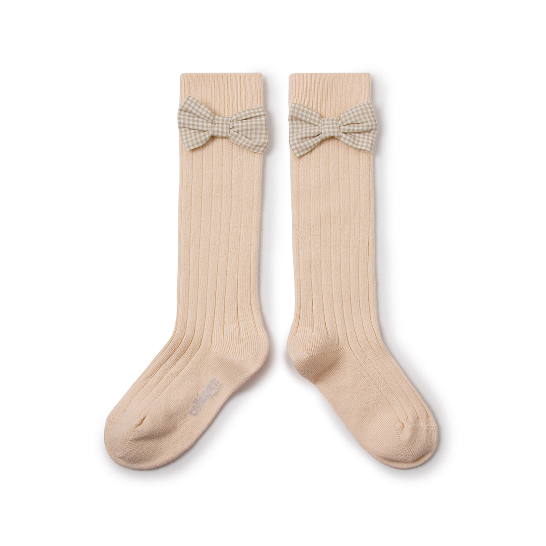 Collegien Jeanne Ribbed Socks with Gingham bow - Sorbet