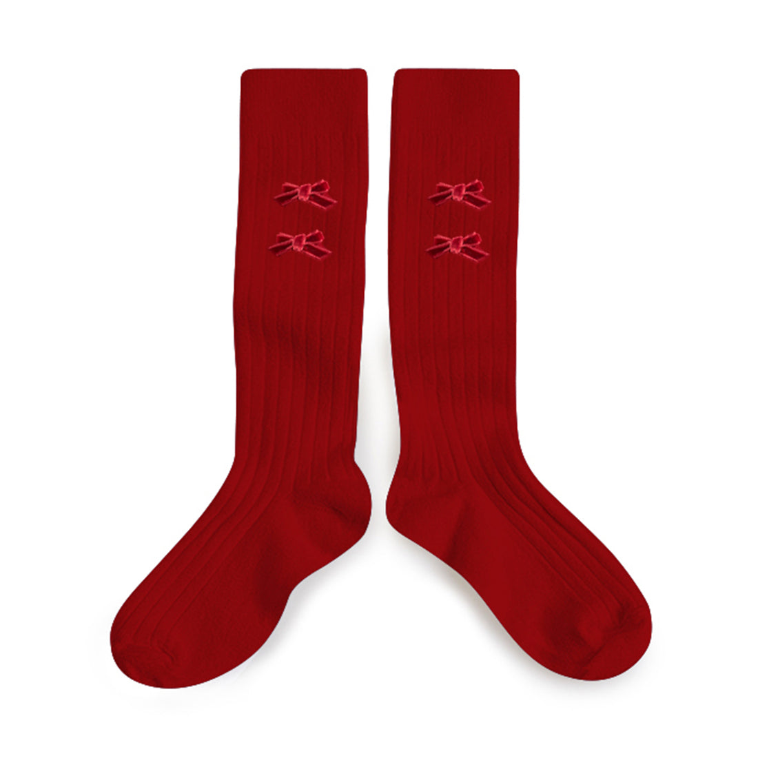 Collegien Hortense - Ribbed Socks with Velvel Bows - Red
