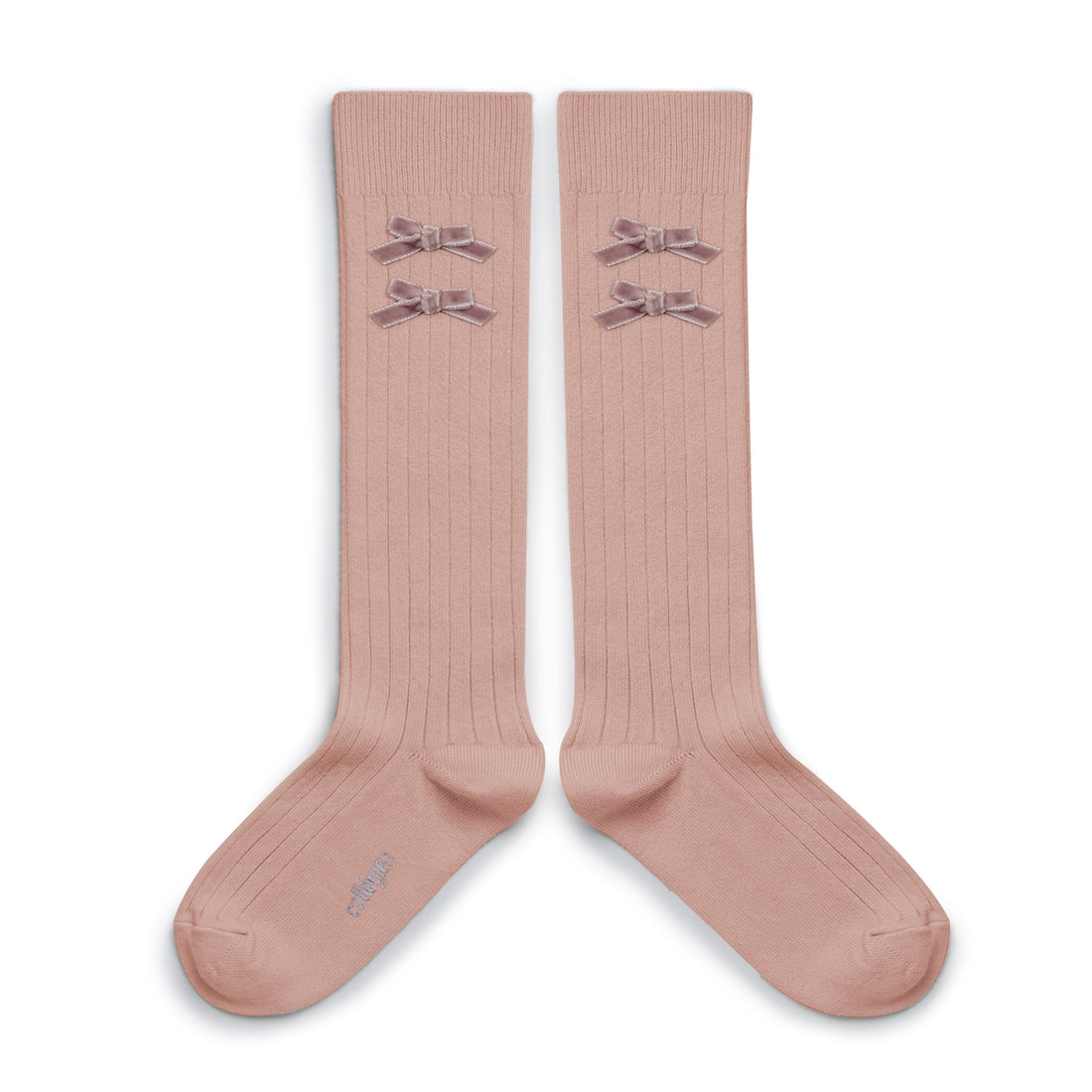 Collegien Hortense - Ribbed Socks with Velvel Bows - Old Pink