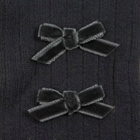 Collegien Hortense - Ribbed Socks with Velvel Bows - Stone