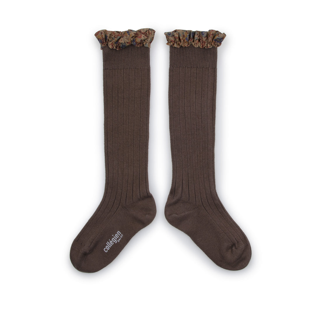 Collegien Elisabeth - Liberty Ruffle Ribbed Socks - Milk Chocolate