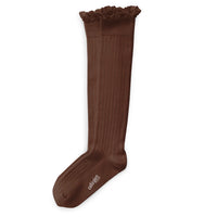 Collegien Josephine - Lace-Trim Ribbed Socks - Milk Chocolate