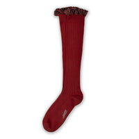Collegien Arabelle - Tartan Ruffle Ribbed Socks - Red