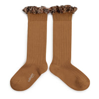 Collegien Arabelle - Tartan Ruffle Ribbed Socks - Caramel