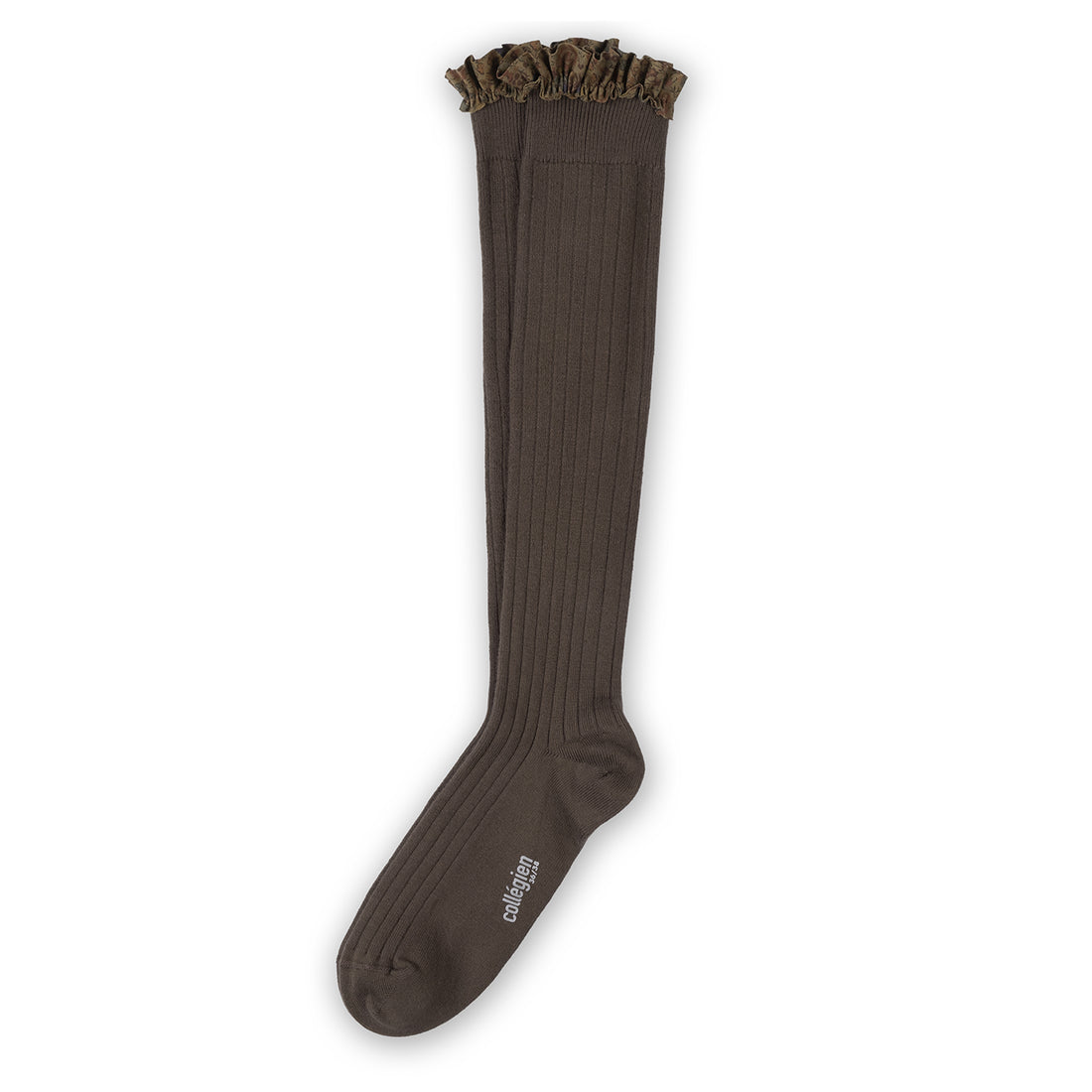 Collegien Elisabeth - Liberty Ruffle Ribbed Socks - Milk Chocolate