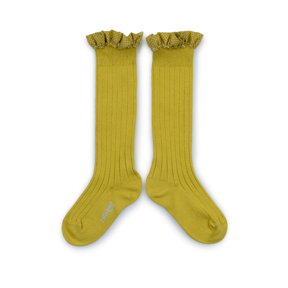 Collegien Apolline - Gingham Ruffle Ribbed Socks - Golden Kiwi