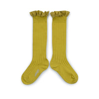 Collegien Apolline - Gingham Ruffle Ribbed Socks - Golden Kiwi
