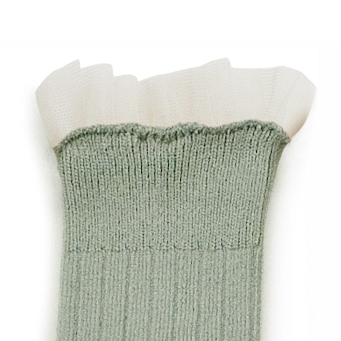 Collegien Manon - Tulle Frill Ribbed Socks - Sage