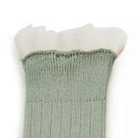Collegien Manon - Tulle Frill Ribbed Socks - Sage