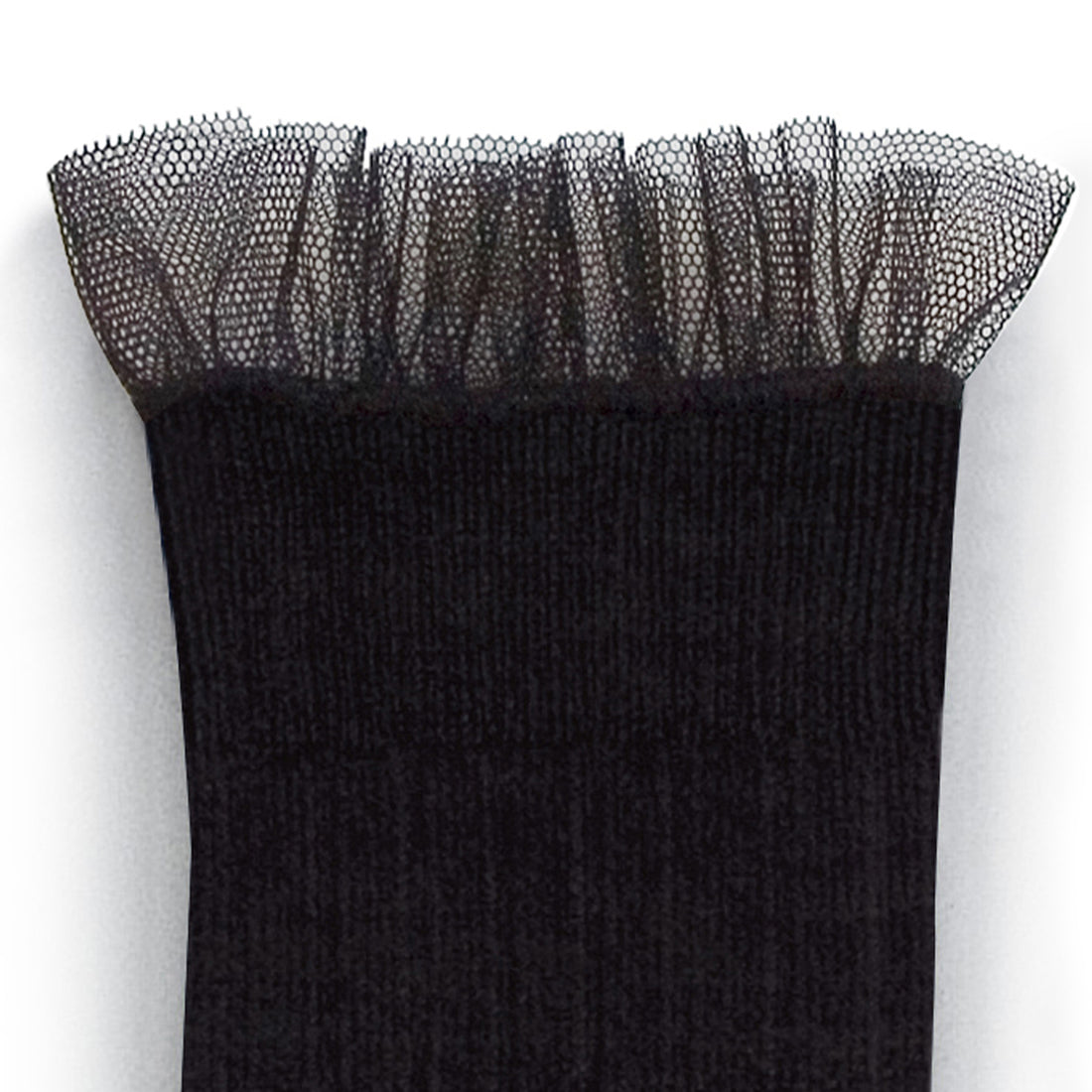 Collegien Manon - Tulle Frill Ribbed Socks - Charcoal Black