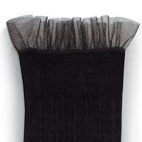 Collegien Manon - Tulle Frill Ribbed Socks - Charcoal Black