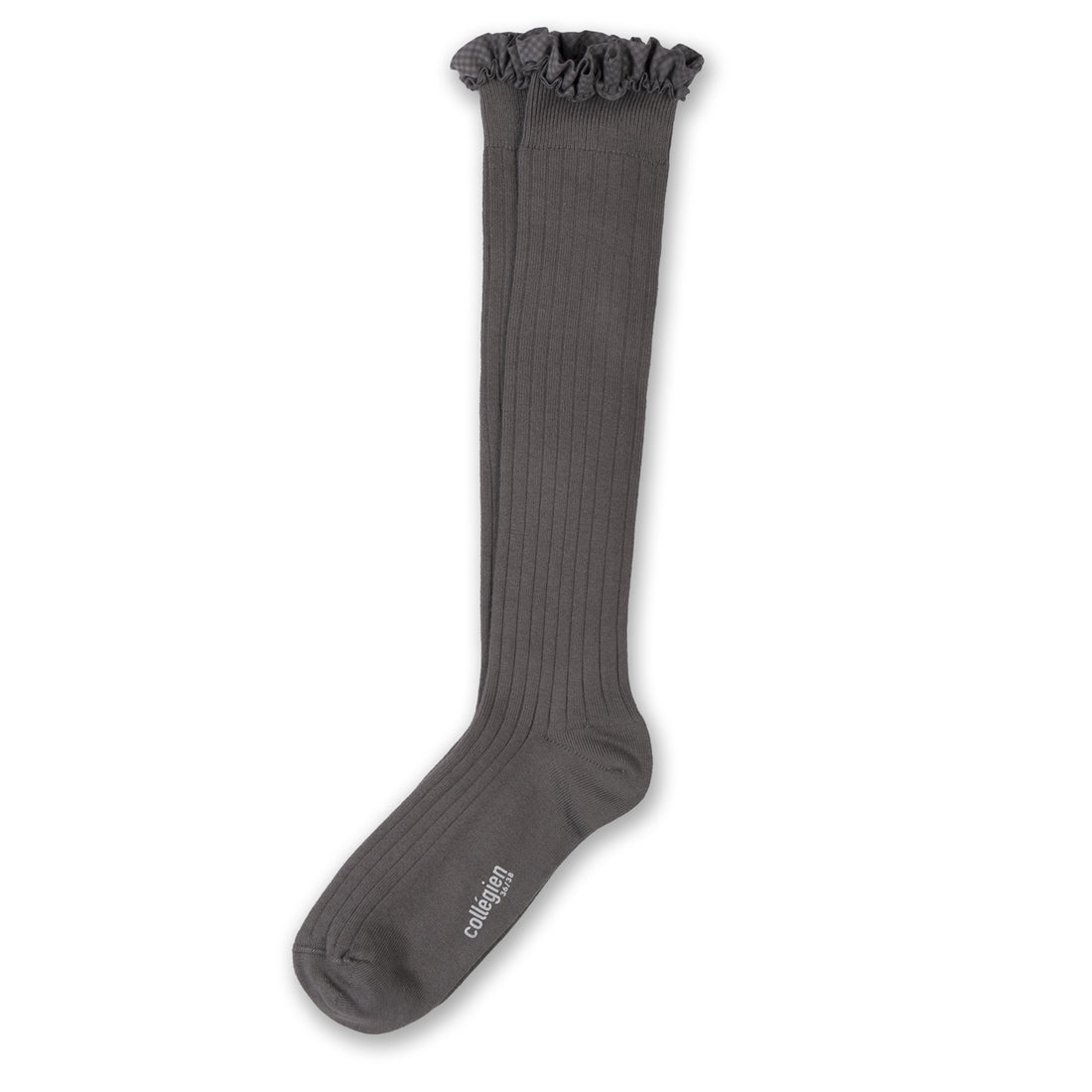 Collegien Apolline - Gingham Ruffle Ribbed Socks - Pebble Gray