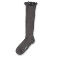 Collegien Apolline - Gingham Ruffle Ribbed Socks - Pebble Gray