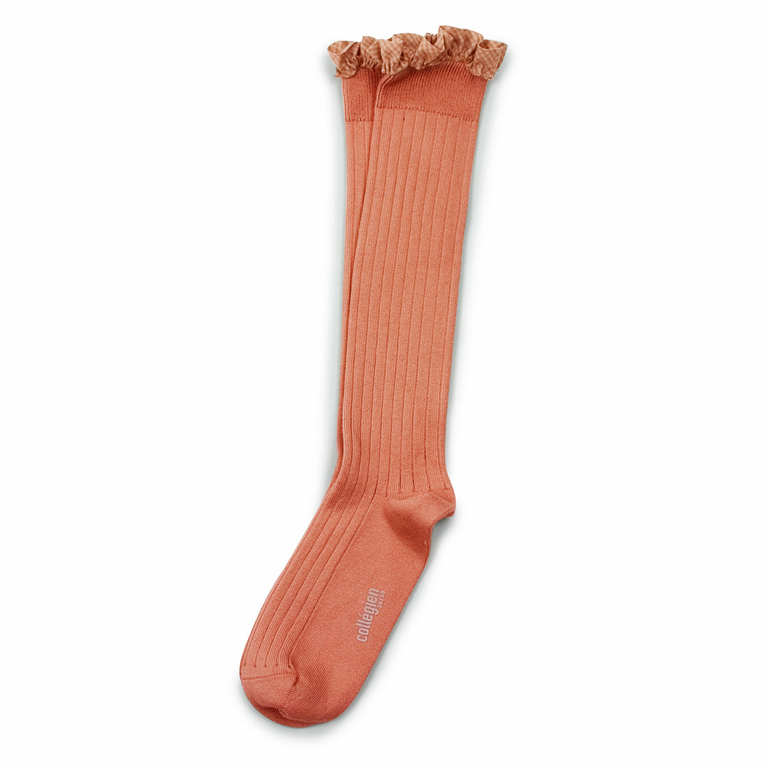 Collegien Apolline - Gingham Ruffle Ribbed Socks - Rosewood