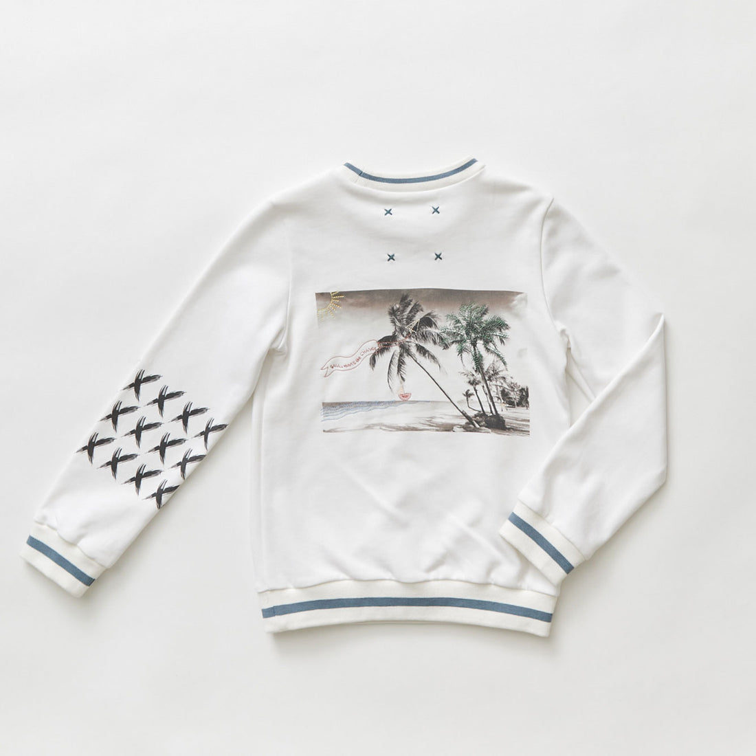 Hey kid White/Teal Embroidered Beach Sweatshirt