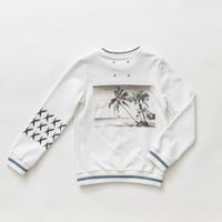 Hey kid White/Teal Embroidered Beach Sweatshirt