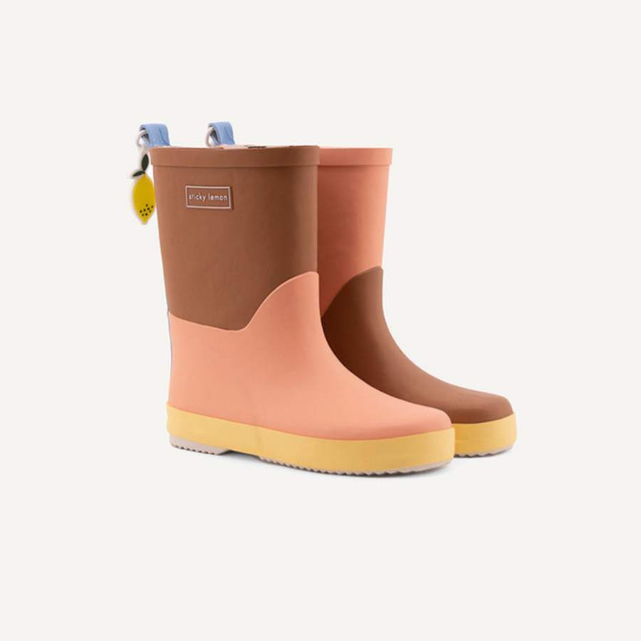 Sticky Lemon Berry Swirl/Willow Brown Colourblocking Rain Boots