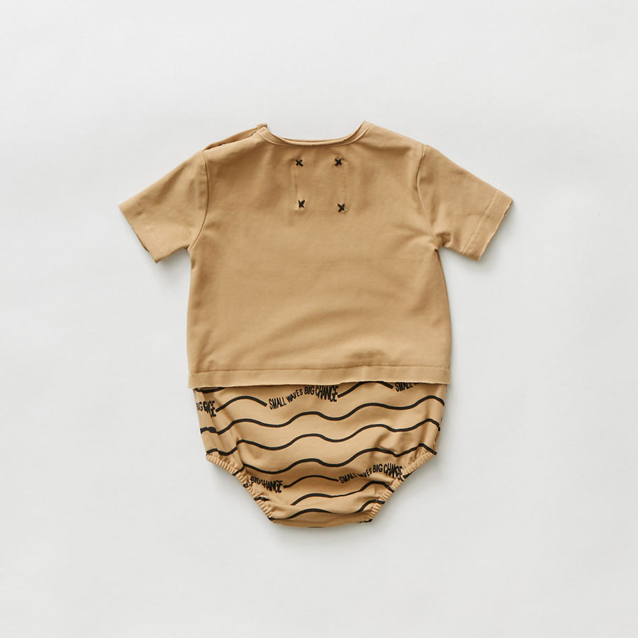 Hey kid Sun Logo Onesie- Tan