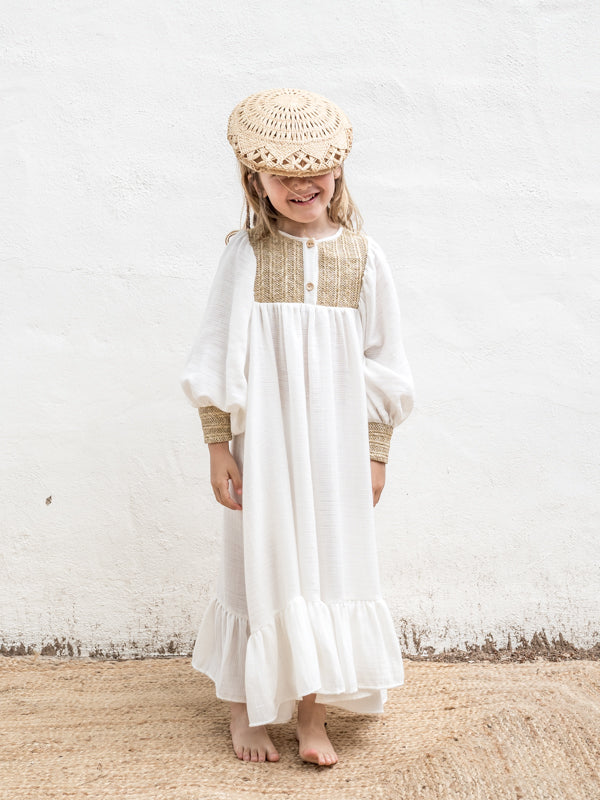 Belle Chiara Cream + Raffia Muslin Dress