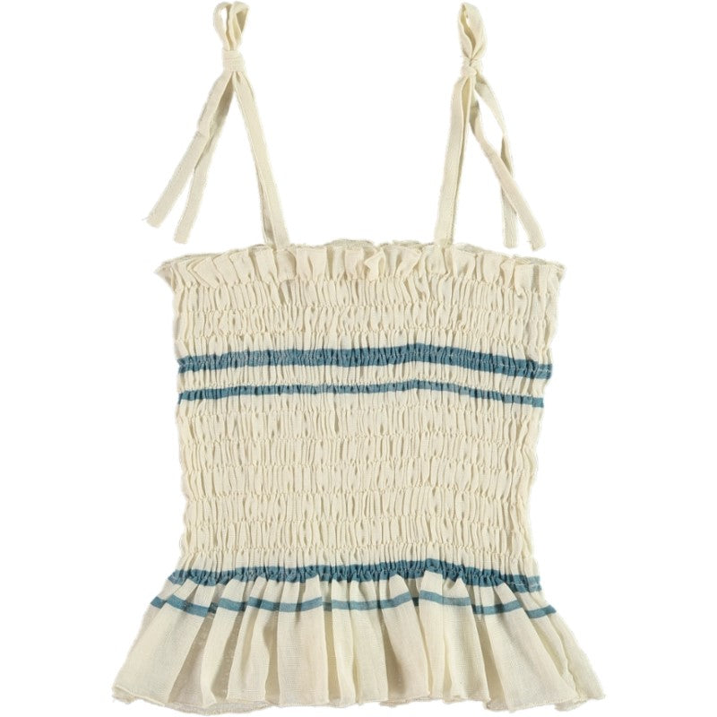 Belle Chiara Blue Double Stripe Athena Ruffle Top