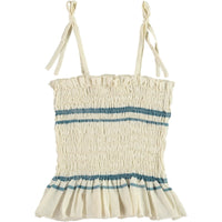 Belle Chiara Blue Double Stripe Athena Ruffle Top