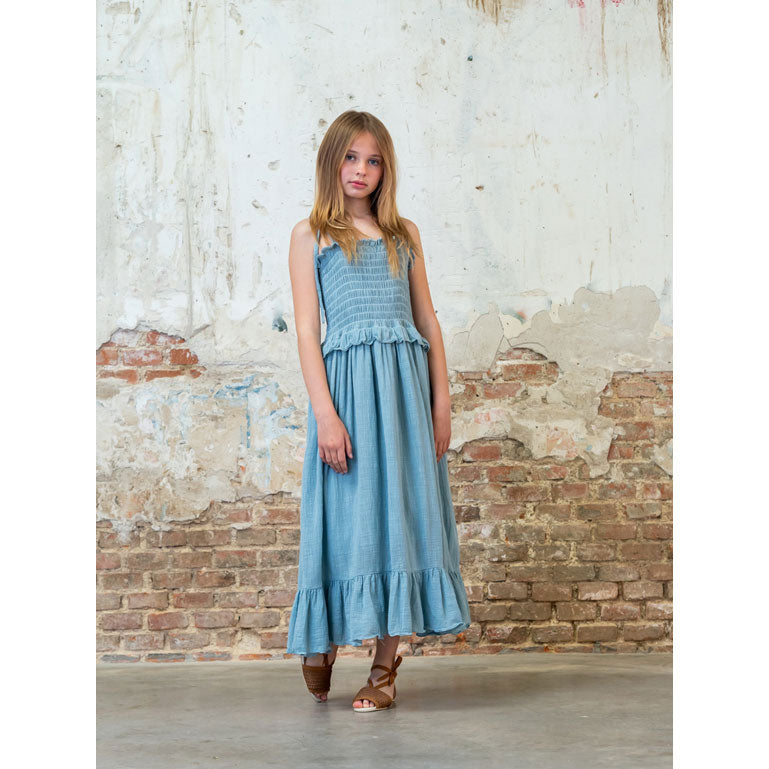 Belle Chiara Washed Turquoise Weft Muslin Smocked Dress