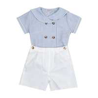 Kidiwi Blue And White Stripes Ambroise Short-Sleeved Shirt