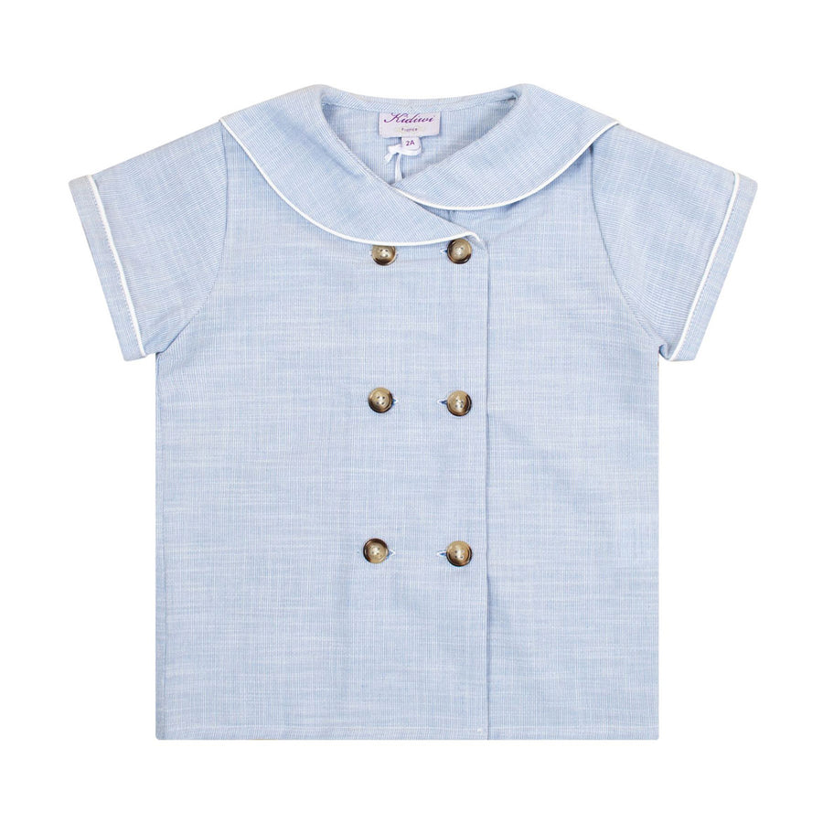 Kidiwi Blue And White Stripes Ambroise Short-Sleeved Shirt