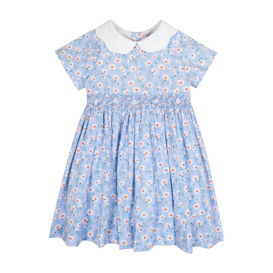 Kidiwi Blue Printed Peter Pan Collar Magnolia Dress