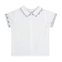 Kidiwi White Poplin Clovis Navy Embroidred Shirt