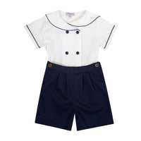 Kidiwi Navy Piped Collar Ambroise Short-Sleeved Shirt