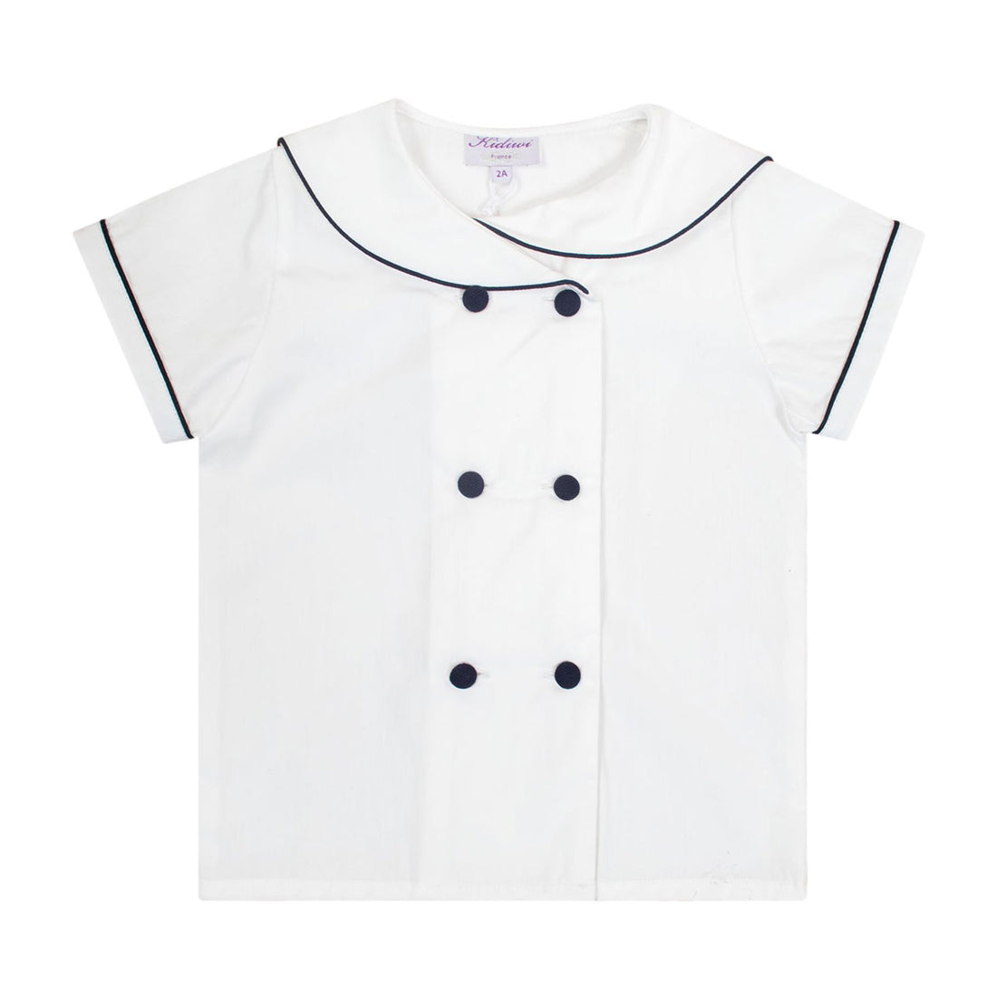 Kidiwi Navy Piped Collar Ambroise Short-Sleeved Shirt