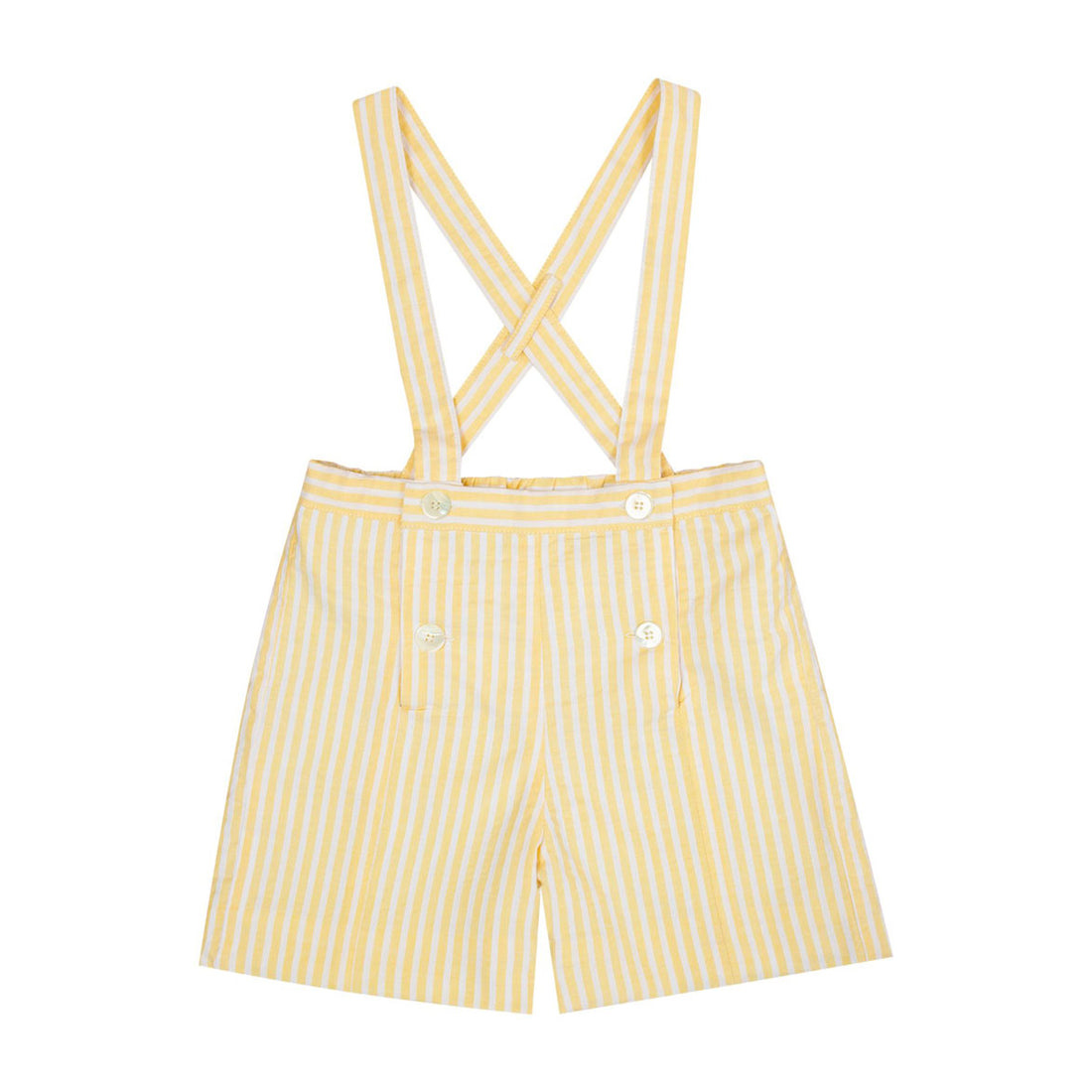 Kidiwi Yellow Seersucker Stripes Silene Shorts With Suspenders