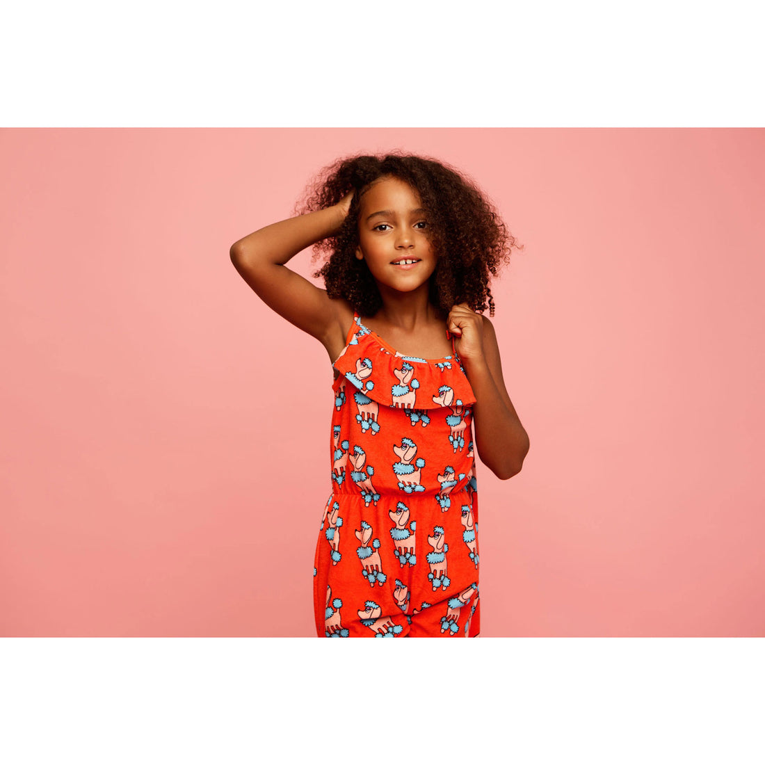 Hugo Loves Tiki  Red Poodle Terry Ruffle Playsuit