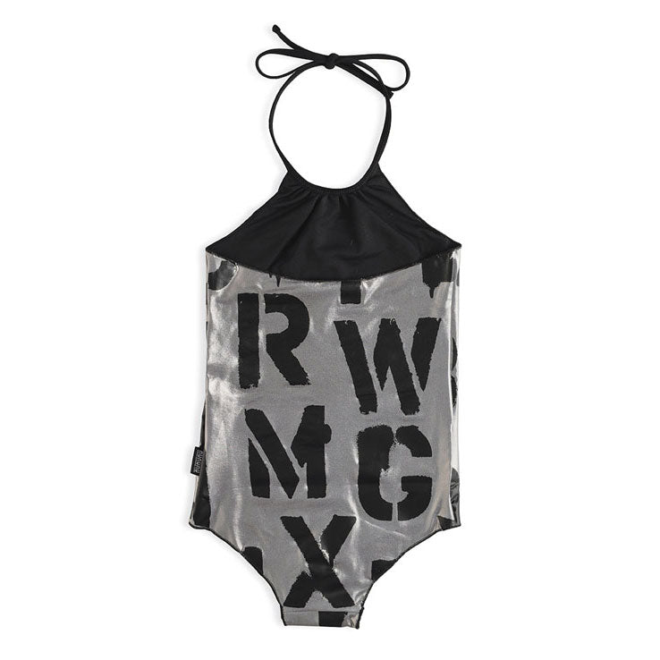 NUNUNU Metallic Grey Abc Collar Swimsuit
