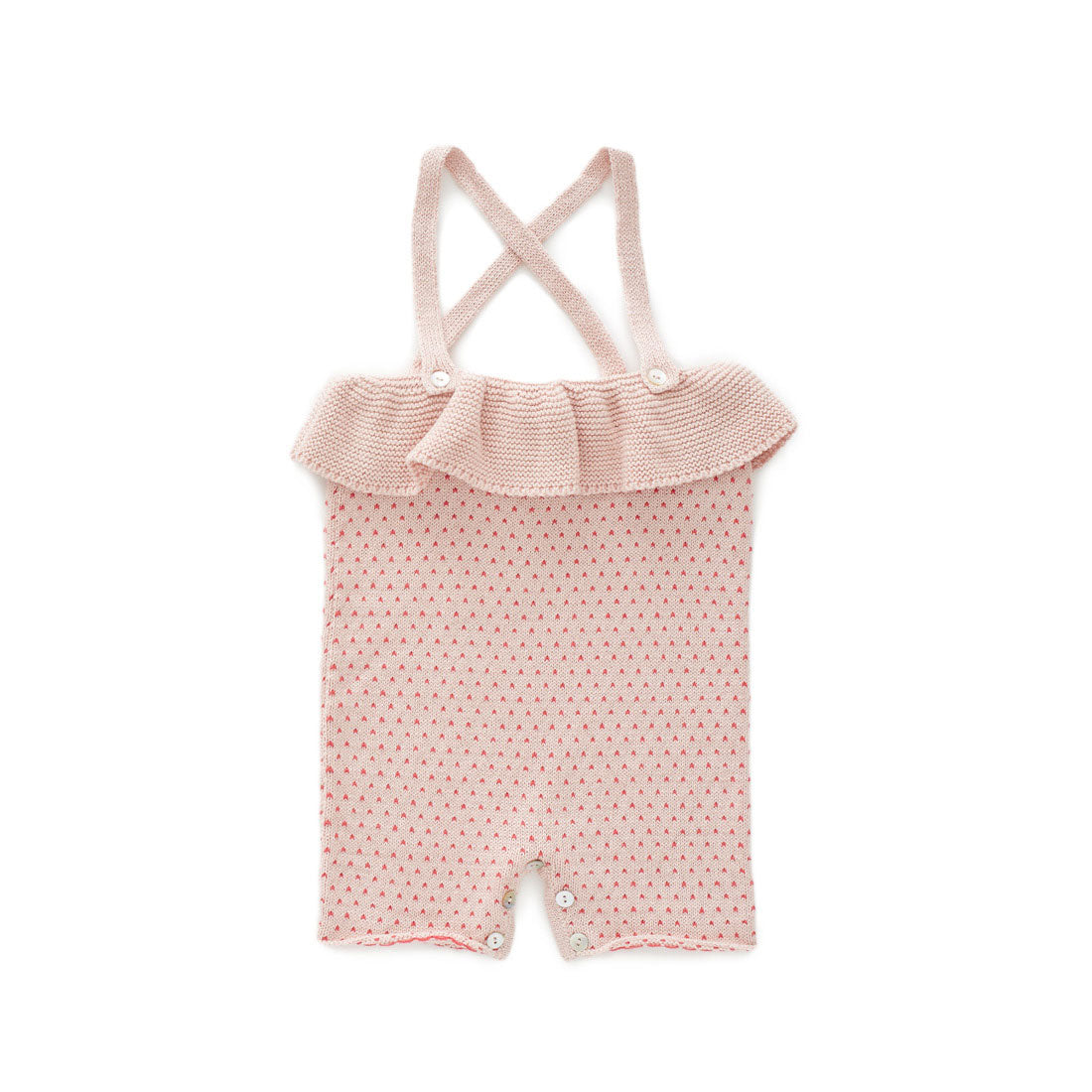 Oeuf Rose/Red Dots Ruffle Knit Romper
