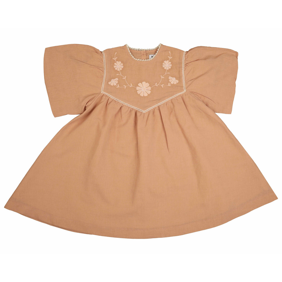 Noma Peach Embroidered Bib Solid Dress