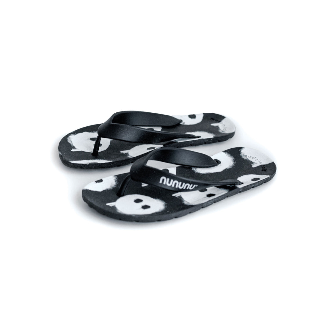 NUNUNU Black Skull Flip Flops
