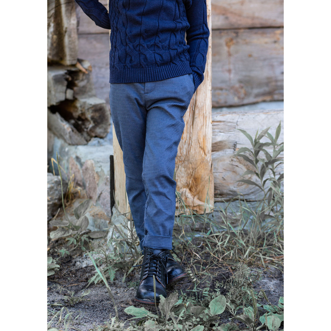 Noma Navy Mini Houndstooth Classic Trouser