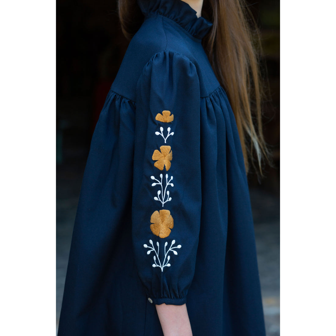 Noma Blue Embroidered Sleeve Dress
