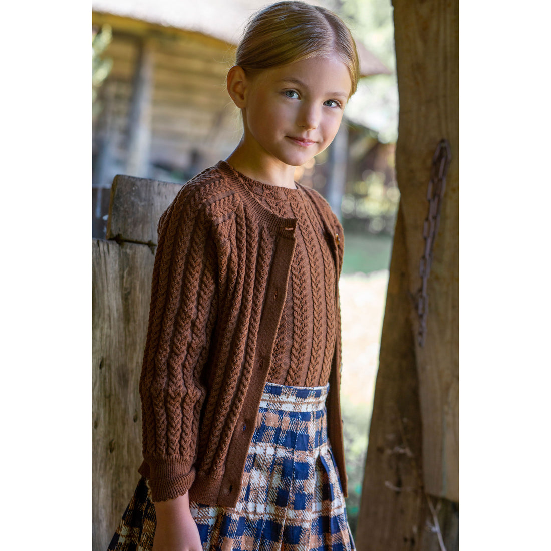 Noma Camel Cable Pointelle Cardigan