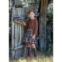 Noma Camel Blue Distressed Plaid Pleated Skirt
