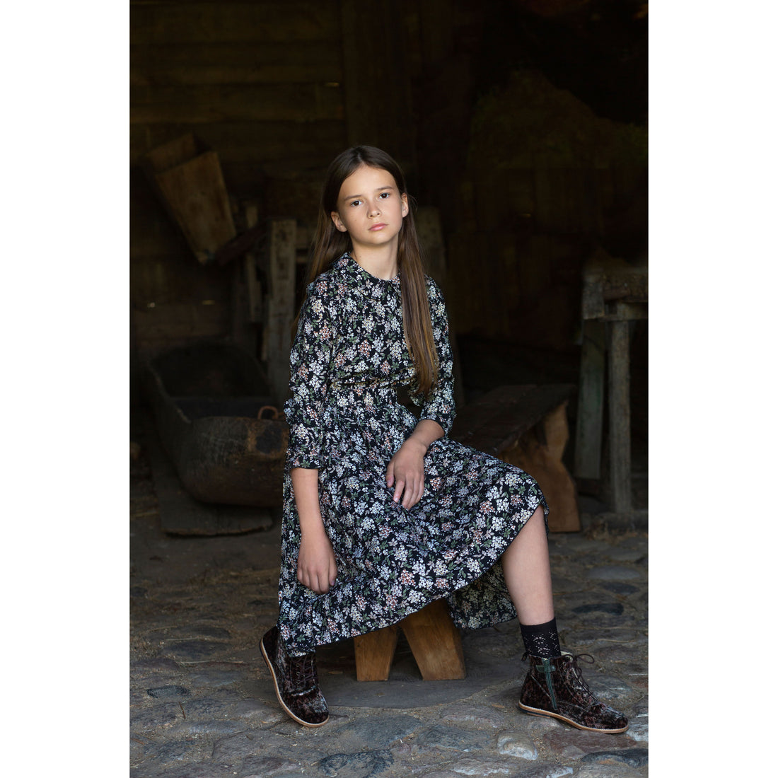 Noma Black Floral Accordian Pleated Dress
