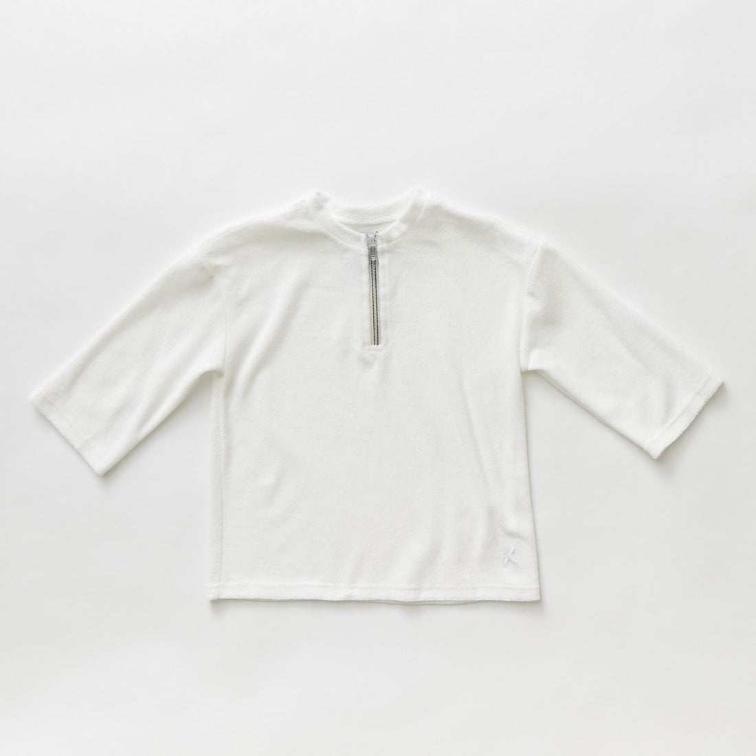 Hey kid Zip Terry Shirt- Three Quarter Sleeves- White