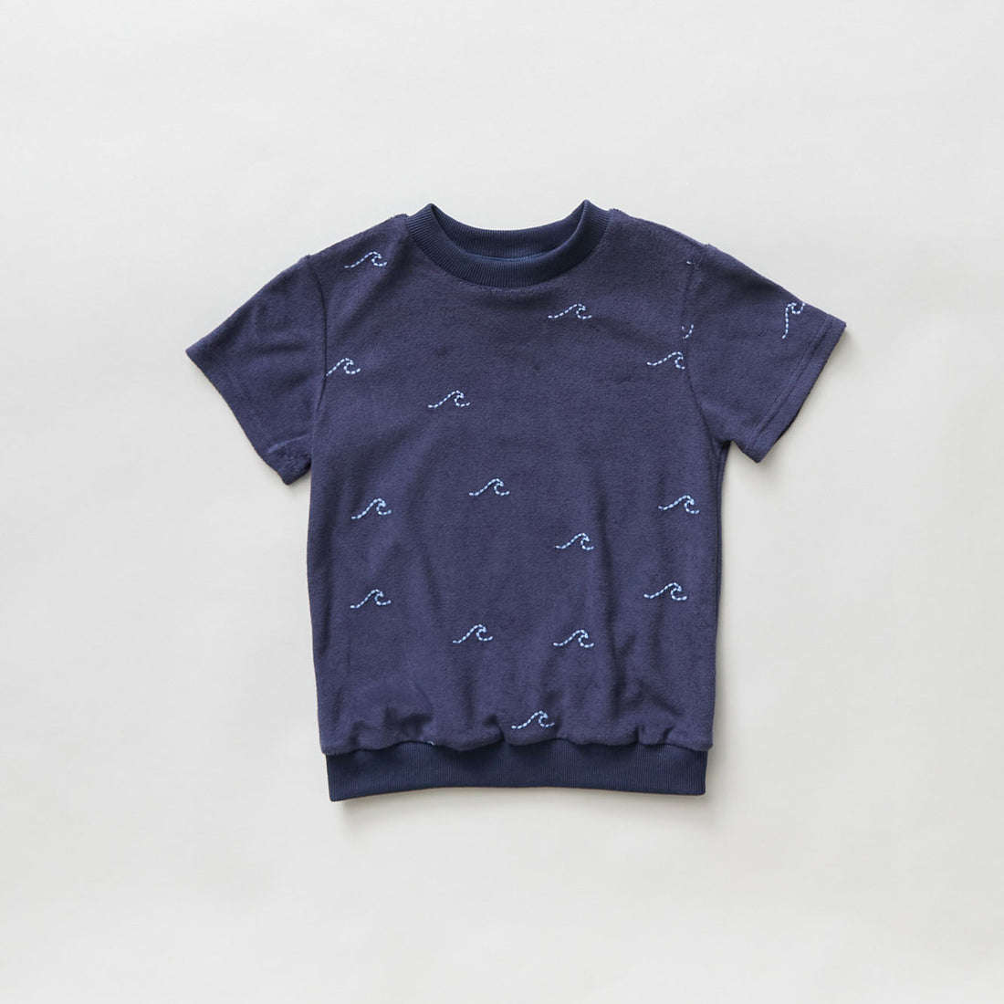 Hey kid Blue Embroidered Waves Terry Top