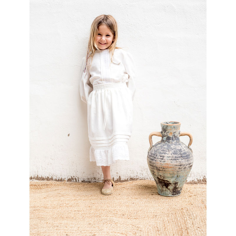 Belle Chiara Cream Cotton Pique Lace Skirt