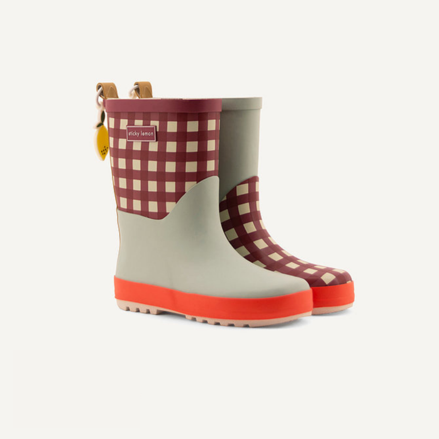 Sticky Lemon Grape Gingham/Pool Green Colourblocking Rain Boots