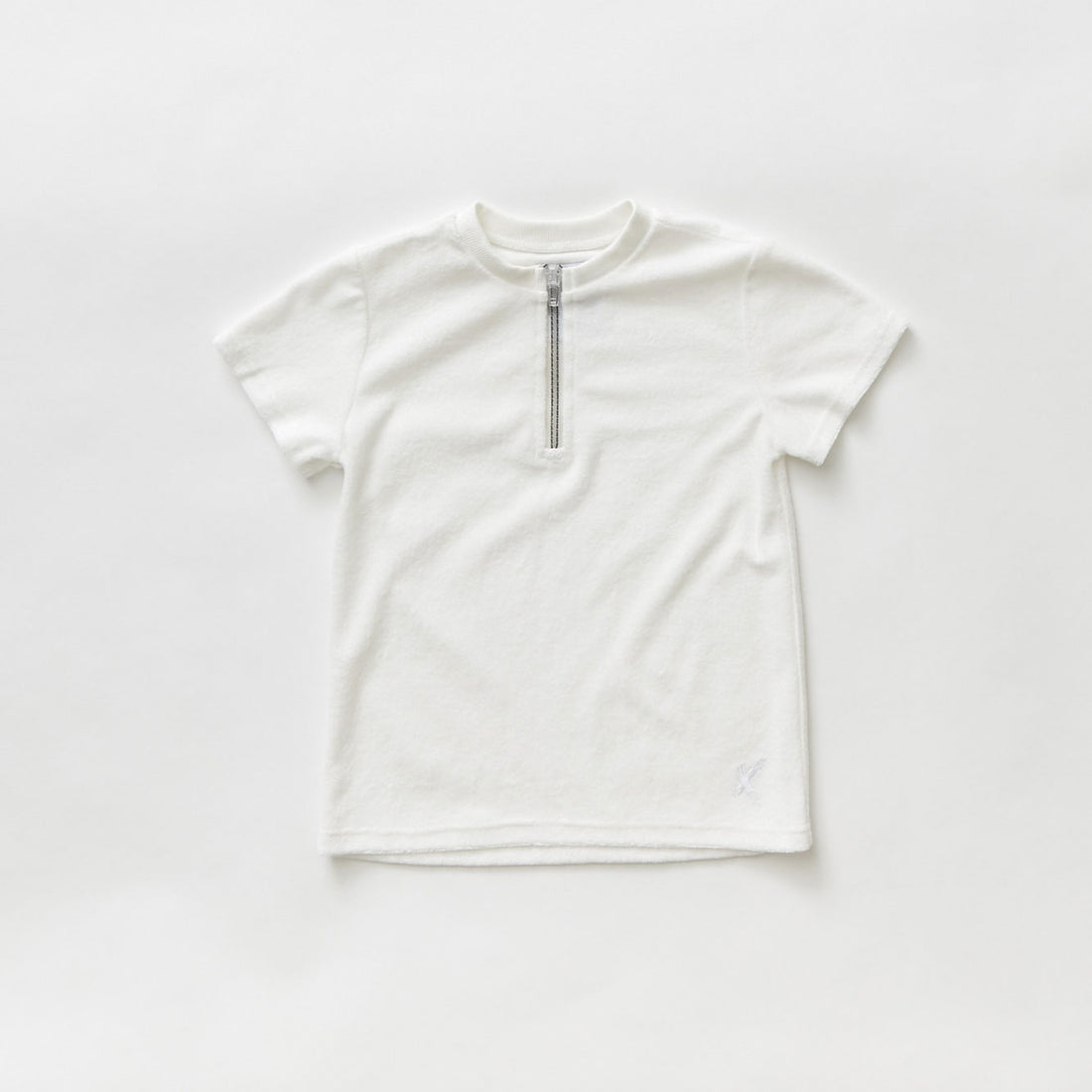 Hey kid Zip Terry Shirt- Short Sleeves- White