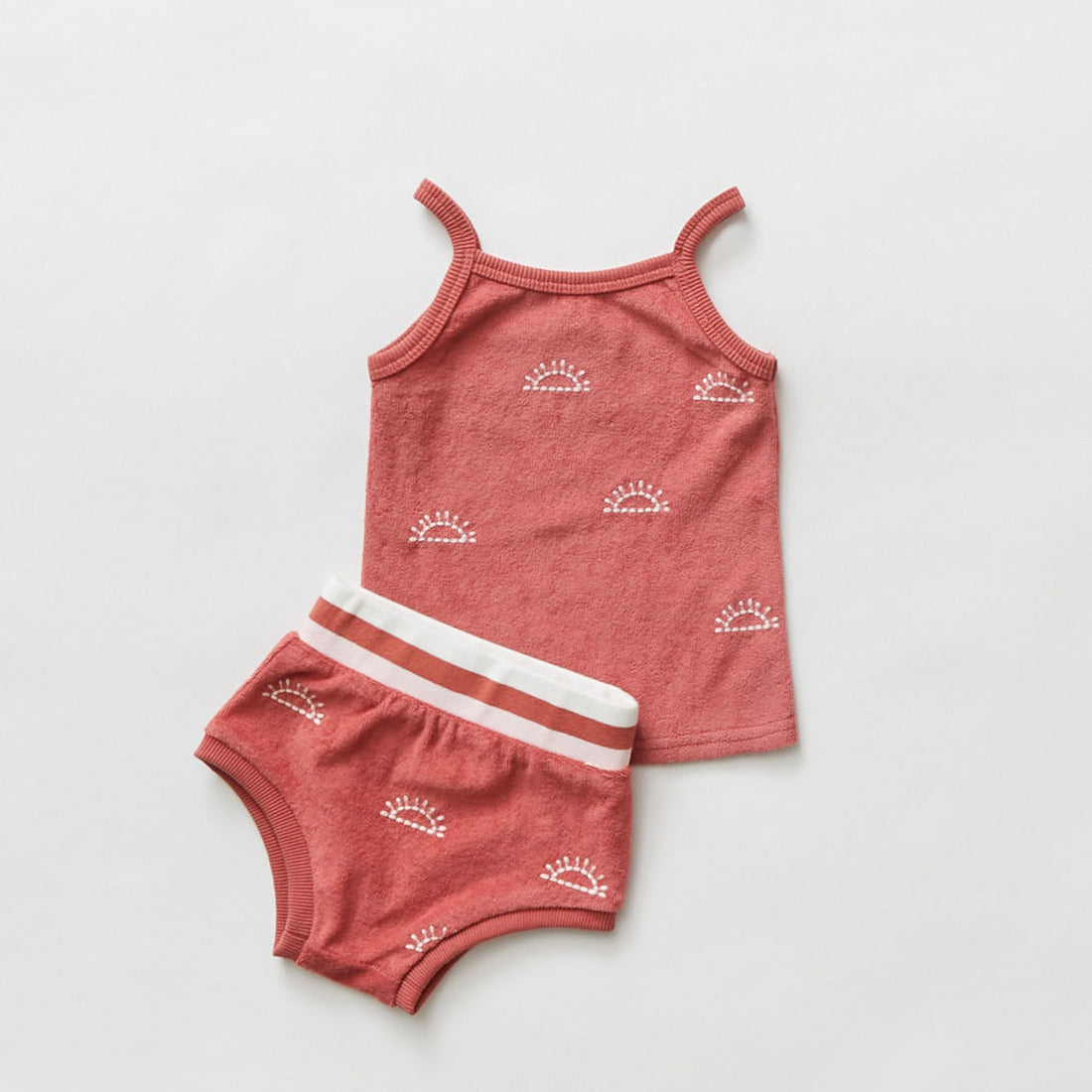 Hey kid Red Embroidered Sun Terry Tank & Shorts Set