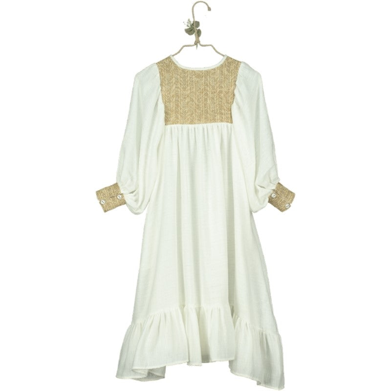 Belle Chiara Cream + Raffia Muslin Dress